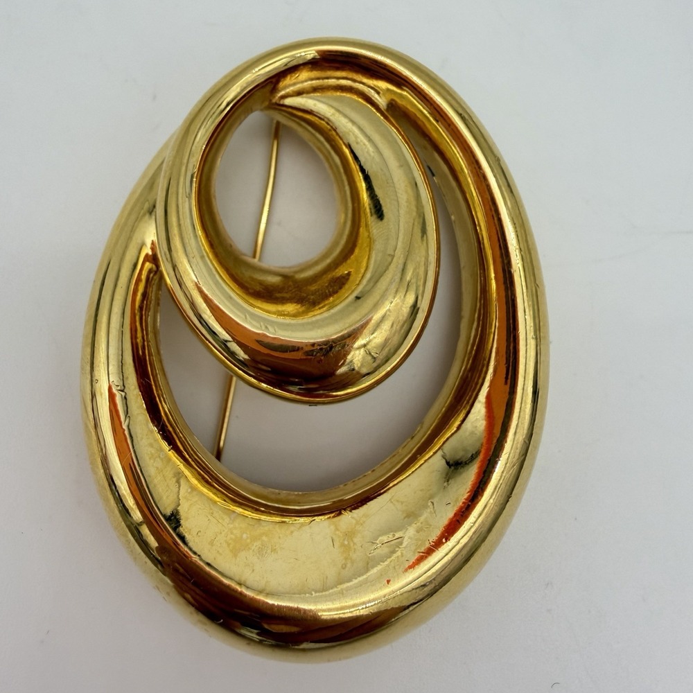 Vtg Givenchy Chunky Gold Tone Swirl Brooch 80s Modernist Designer Statement